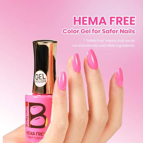 Image of Beetles Hot Pink Gel Polish - Blush Popper 15ML Full Size /0.51Fl Oz, HEMA-Free Neon Pink Gel Nail Polish, Soak Off UV LED Lamp Bright Nails Art, Manicure Salon DIY Neon Nails