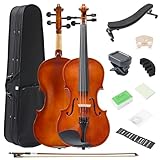 1/2 Acoustic Violin for Beginners, Half Size Plywood Fiddle Set for Kids and Adults with Hard Case, Bow, Extra Strings, Shoulder Rest, Rosin, Clip-on Tuner, Fingerboard Stickers, and Mute.