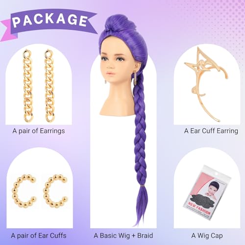 33 Inches Long Purple Braid Anime Costume Wig – High Temperature Heat Resistant Silk Fiber – Natural Looking Costume Wig for Halloween Party, Cosplay (Small Size)3