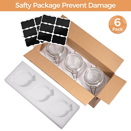 Image of ComSaf Airtight Glass Canister Set of 6 with Lids 17oz Food Storage Jar Round - Storage Container with Clear Preserving Seal Wire Clip Fastening for Kitchen Canning Cereal,Pasta,Sugar,Beans,Spice | Spices nuts snacks, Jam jelly pickles, Canning jars, Pantry organization, Small size, Kitchen cabinet storage