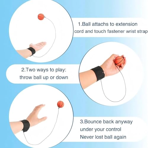 Image of Skylety 50 Pcs 1.85'' Wrist Return Ball on a String with Strap Wrist Ball Rubber Rebound Balls for Basketball Baseball Soccer Tennis Wristband Exercise Toy Party Favor Gifts for Kids Exercise or Play