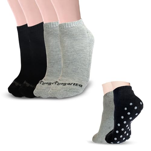 Image of YOGARISE Anti-Slip Yoga Socks For Women, Anti-Skid Breathable & Moisture Wicking, Ankle Length Cotton Socks with Rubber Soles for Men and Women, Ideal for Yoga /Pilates /Dance