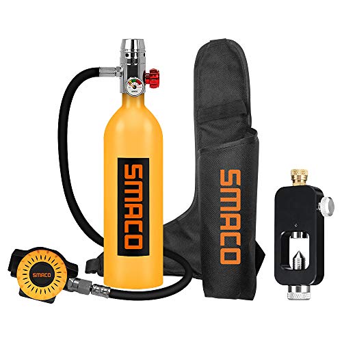 roadwi Smaco S400B Mini Scuba Diving Gear Portable Spare Air Diving Tank Equipment Inflatable Diving Cylinder 15-20 Minutes Underwater for Emergency Backup with Adapter-Orange 2021 Upgraded