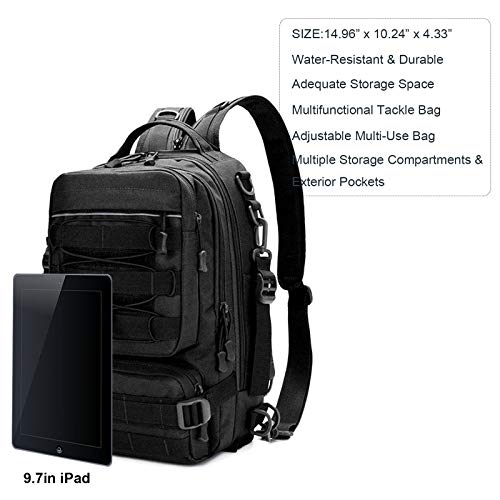 Thekuai Fishing Tackle Backpack Storage Bag, Outdoor Shoulder Backpack, Large Water-Resistant Fishing Gear Bags with Rod Holder Shoulder Backpack and a Sturdy Fishing Tackle Box - Thumbnail 5