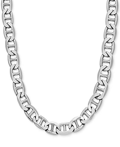 Savlano 925 Sterling Silver 10mm Italian Solid Flat Mariner Link Chain Necklace For Men & Women - Made in Italy Comes With a Gift Box (24, 10mm)