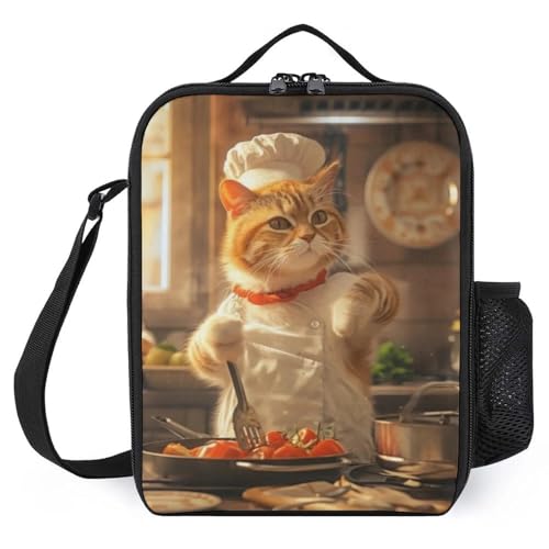 TFDGDGH Bolsa de Picnic Infantil Impresa para Almuerzo Lonchera Chef de Cat Chef Bolsa de Comida térmica Bolsa de lonchera Aislante