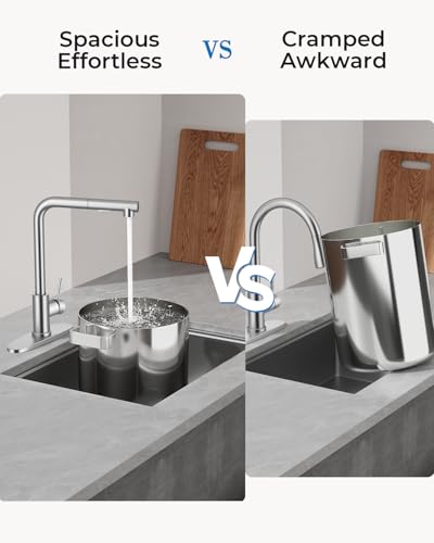 Image of WEWE 14.5-Inch Tall Stainless Steel Kitchen Faucet with Pull Out Sprayer, Brushed Nickel 360 Swivel Sink Faucet with Single Handle for Kitchen /Utility /Laundry /Bar Sink, 1 or 3 Hole