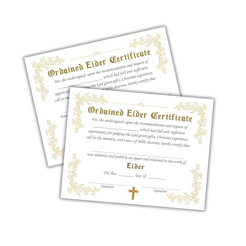 Ordained Elder Church Membership Certificate on Linen Paper 6pk 8.5x11” Pastor Ordination Religious Christian Recognition License