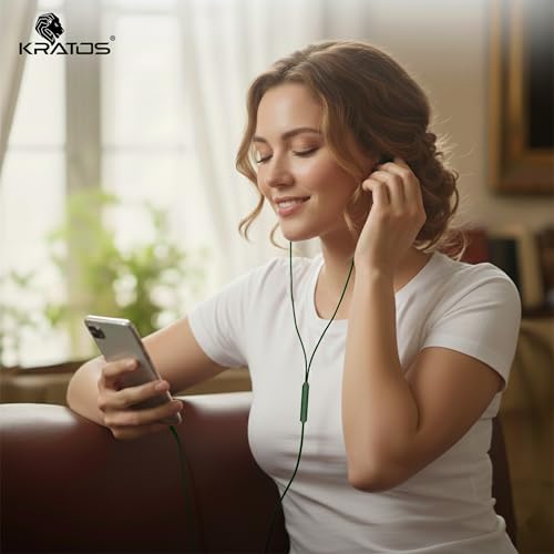 Image of Kratos Tune V6 C Type Earphones Wired, Deep Bass Drivers Earphone, Inline Control Type c Headphones with Mic, Comfort Fit Type c Earphone with Volume Control,Metallic C pin Earphones (Green)