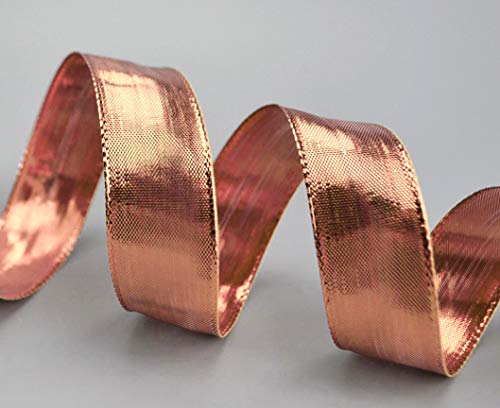 finemark 20 m x 25 mm Decorative Ribbon Glossy Pink Gold Shiny Metallic Ribbon with Wire Pink Gold Shiny Gift Ribbon Christmas Wire Edge Ribbon - Image 2