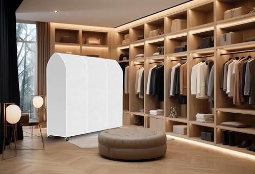 DecacnX Kleiderständer Abdeckung 110cm Breite, Atmungsaktive Kleiderstange Abdeckung mit Reißverschluss, Große Kleiderbügel schutzhülle Staubdicht Garment Abdeckung für Kleiderständer Weiß