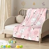 Luxury Plush Easter Blanket Cute Smiling Bunny Easter Egg Flower Pink Throw Blanket for Couch,Lightweight Soft and Warm Throws Blankets for Sofa Bed Living Room in Spring 40" x 30"
