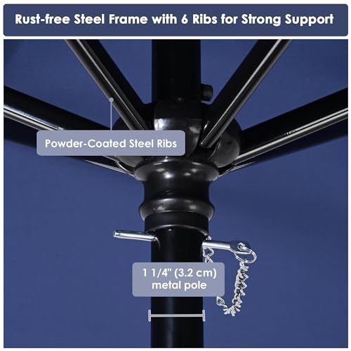 Yescom Navy Blue Umbrella Outdoor Patio with Base Included Stand 7.5Ft 6 Rib Tilting Heavy Duty Weighted Holder with Scale Tilt Sunshade Garden Parasol for Yard Commercial Market Bistro Table Cafe