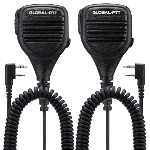 global-ptt 2-Pack Handheld Speaker Microphone Premium Commercial Grade Heavy Duty Shoulder Mic Compatible G0 G5, Rapid Radios, Rocky Talkie, Kenwood Samcom Radios, etc (K-Plug)
