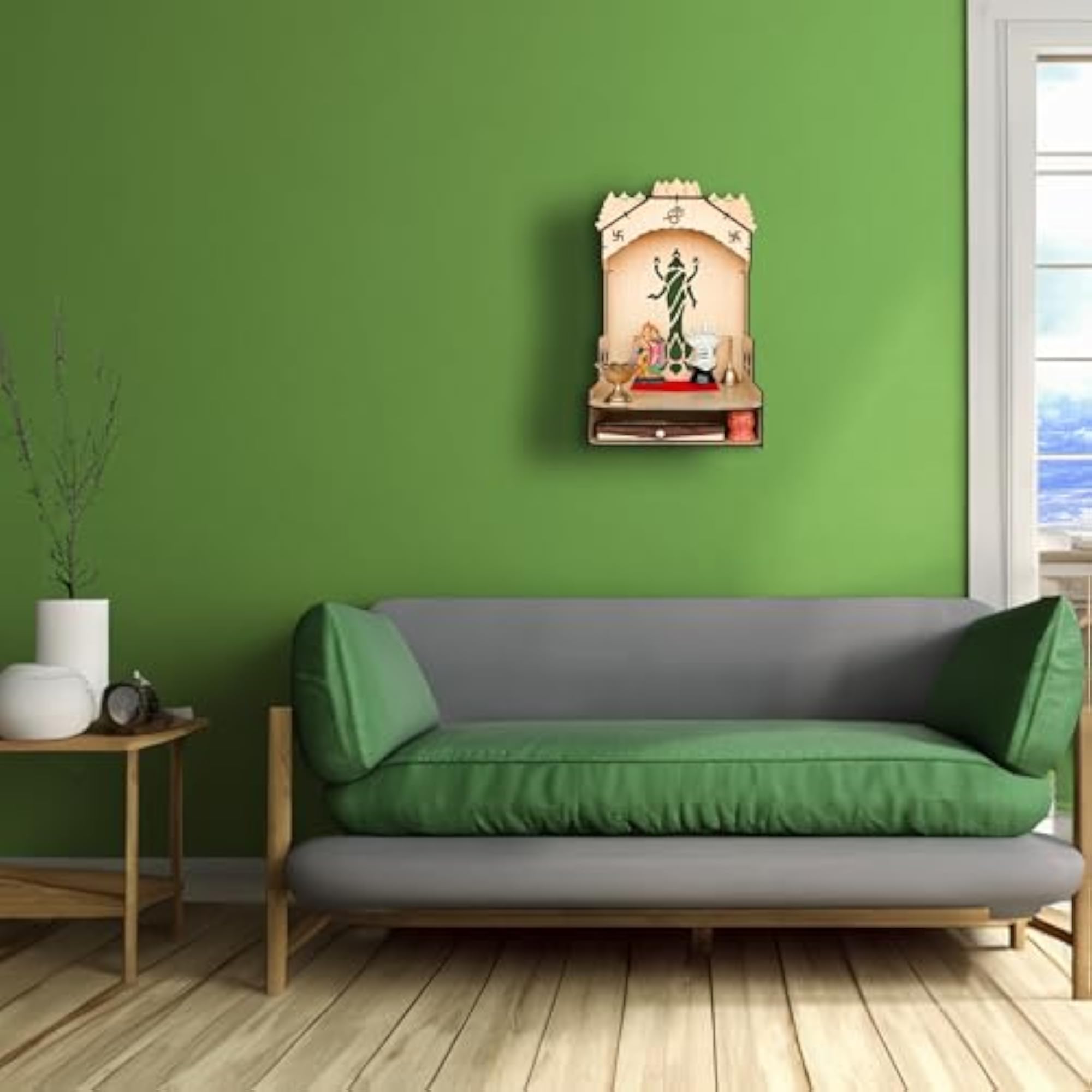 Wooden Pooja Mandir with LED Light for Home