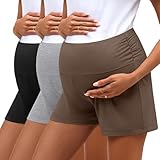 Oakgarden 3 Pack Women's Maternity Shorts Over Belly Pregnancy Shorts Comfy Lounge Pajama Workout Maternity Clothes(Black, Light Gray, Brown,XX-Large)