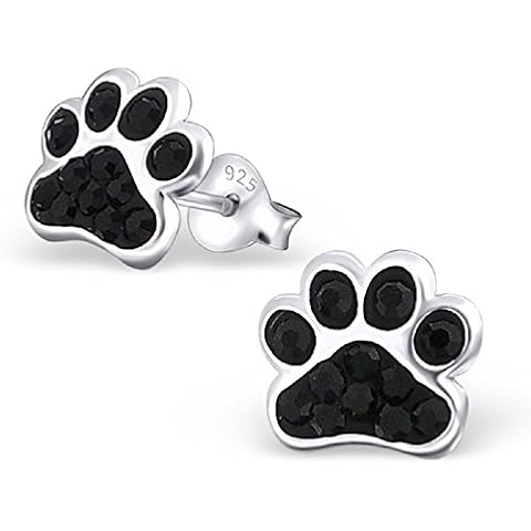 925 Sterling Silver Hypoallergenic Paw Print Stud Earrings (Choose Your Style) (Jet Crystal) Cover