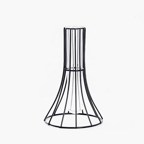 Nordic Simple Glass Clear Vase with Iron Art Frame for Hydroponic Planter, Metal Flower Vase Test Tube Pot Decorative Bottles Centerpieces for Wedding Home Décor (Black,Slim)