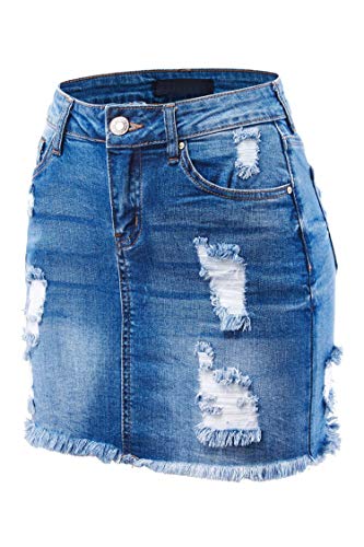 FashionMille Women Popular Mid Waisted Stretch Comfy Denim Mini Skirt w Pockets2