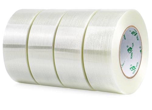 BOMEI PACK 4Rolls Reinforced Packing Tape, Heavy Duty Filament Fiber Strapping Tape 2inch, 5.5Mil x 60Yds, Total 240Yds