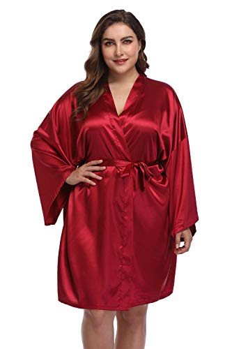 Womens-Plus-Size-Satin-Robes-Short-Silky-Bathrobes-Bridesmaid-Party-Dressing-GownWine3X