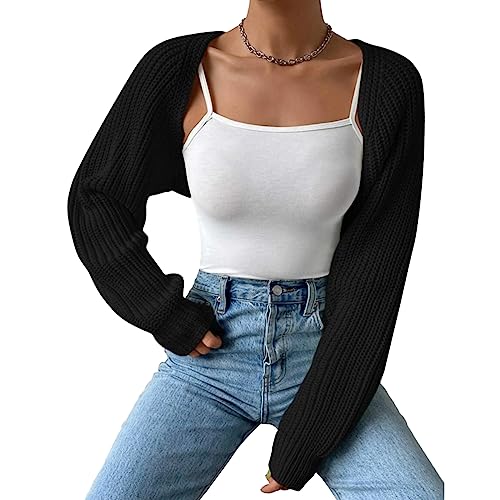 Image of LYSINK Women's Cropped Cardigan Long Sleeve Open Front Ribbed Knit Shrug Sweater Bolero Cardigans for Dresses