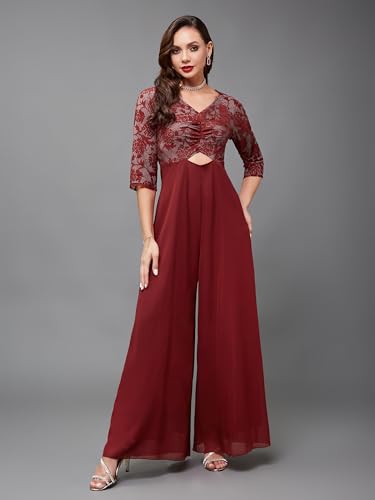 Image of Miss Chase Women's Self Design Cut-Out Georgette Jumpsuit