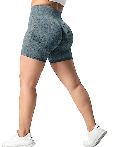 Yeoreo Women High Waist Workout Yoga Gym Smile Contour Seamless Cycling Shorts Blue S #TOP1