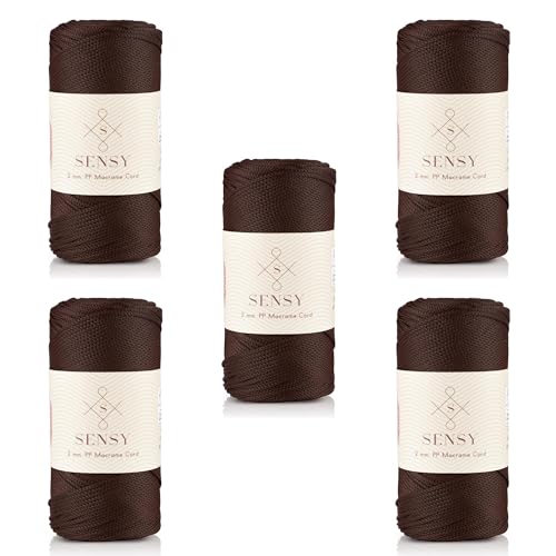 S Sensy 2mm - Premium Polypropylene Macrame Cord, 5 Skein Brown, 252 Yards