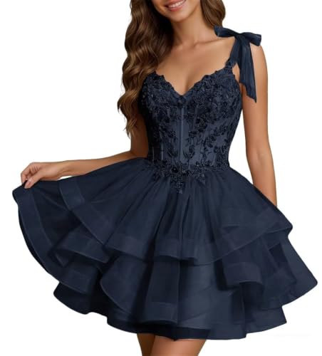 Robe de bal courte en tulle marine pour briller au bal des adolescents