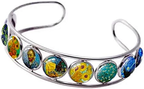Van Gogh Cuff Bracelet Art Pattern Under Glass Dome Jewelry Handmade