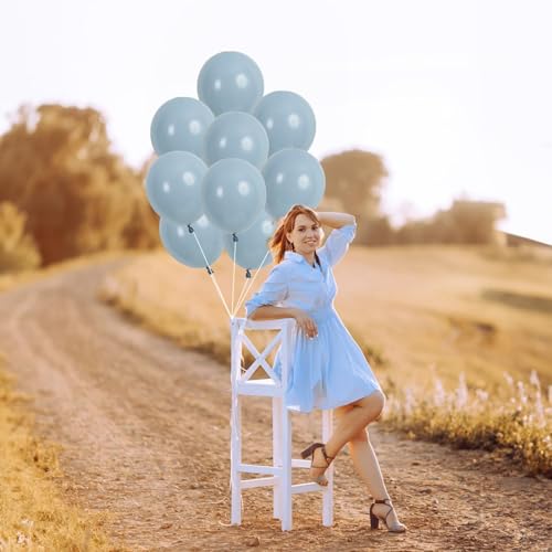 Image of Jobkoo Blue Balloons 5 Inch, 60Pcs Small Pale Muted Blue Aqua Balloon 5'' Mini Matte Dusty Retro Powder Light Blue Helium Latex Balloons for Birthday Boho Baby Shower Bachelorette Party Decorations