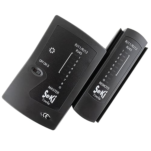 SeKi Netzwerktester für RJ11 RJ12 RJ45 Nezwerkkabel ISDN LAN Patchkabel Testgerät Leitungstester Messgerät Kabeltester - Schwarz zum Testen und Prüfen von LAN und Patchkabeln