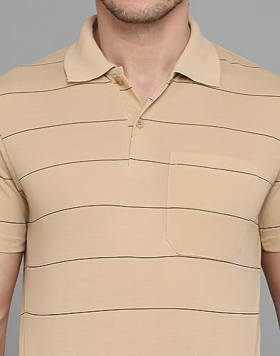 Image of INKKR Men's Striped Polo Neck Cotton Blend Multicolor T-Shirt