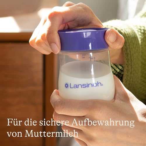 Lansinoh Muttermilchflaschen, 4 x 160 ml - zur sicheren Muttermilch Aufbewahrung - neues kompaktes Design für verbesserte Stabilität - mit stapelbarem Deckel