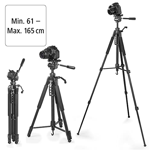 Hama Stativ Kamera Action 165 3D (Leichtes Fotostativ inkl. Handy-Halterung, Tripod mit 61-165cm H&ouml;he, Dreibeinstativ mit 3-Wege-Kopf, Spiegelreflexkamera Stativ f&uuml;r Canon/Nikon/Sony) schwarz