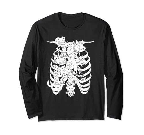 Gato columna vertebral esqueleto gatito amor lindo retro vintage Manga Larga