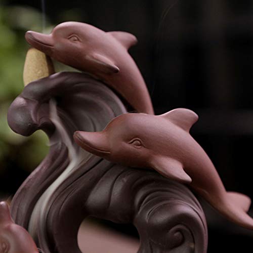 Exceart Dolphin Backflow Incense Burner Purple Clay Incense Holder Creative Craft Home Ornament For Aromatherapy Home Decorations Figurine #TOP4
