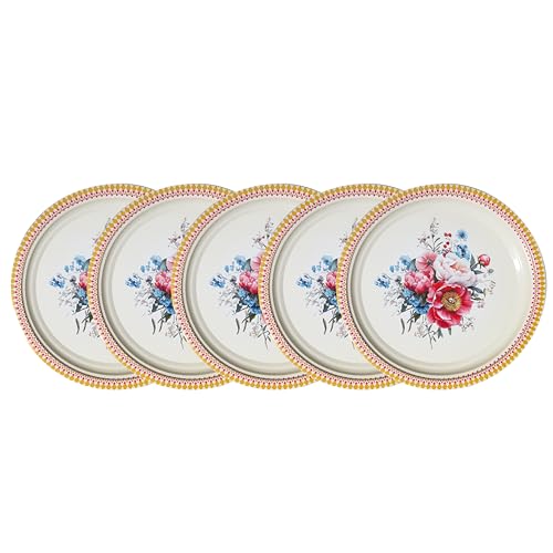 XAUZIX Metal Plate Set of 5 – Floral Decorative Pattern – Lightweight & Versatile Tableware (5-Pack) by XAUZIX - Used condition - US$15.38