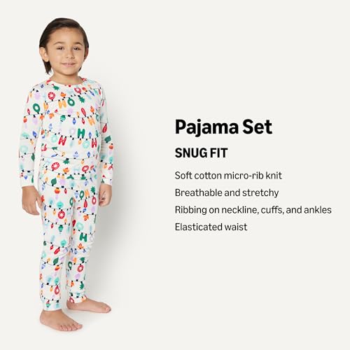 Amazon Essentials Unisex Kids' Matching Holiday Family Pajama Sets, Festive Lights, 6-7