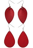 2 Pairs Teardrop Leather Earrings Petal Leaf Drop Earrings for Women