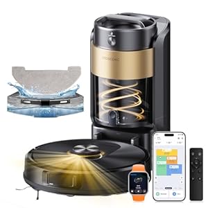 Proscenic Q20Plus Saugroboter mit Wischfunktion, 10000Pa 200min Staubsauger Roboter mit Beutellose Entleerungsstation, 3-in-1 Saug und Wischroboter für Tierhaare, Teppiche, Hartböden, Schwarz