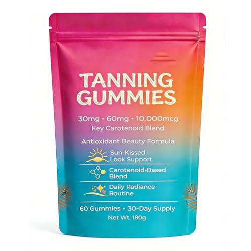 Skin Tanning Gummies Antioxidant Beauty Gummies with Beta-Carotene & Lycopene Supports Healthy-Looking Skin Daily Routine 60 Count (1pc)
