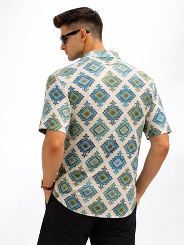Image of Veirdo Men's Printed Camp Collar Shirt, Oversized Fit, Short Sleeve Casual Resort Wear, Button-Down Summer Shirt for Men, Cotton Fabric (Sizes S to 2XL)