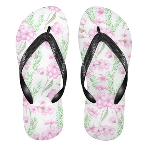 Sinestour Cherry Blossom Pink White Flip Flops for Beach Thong Sandals Anti-slip Lightweight Flat Slippers for Summer Swim Travel