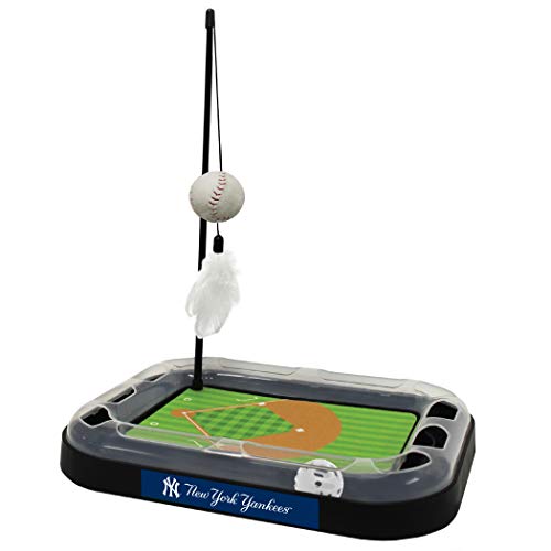 Cat Scratching Toy MLB New York Yankees Baseball Field Cat Scratcher Toy with Interactive Cat Ball Bell in Tracks. 5-in-1 CAT Toy: Cat Wand Poll with Catnip Filled Plush Baseball & Feathers.
