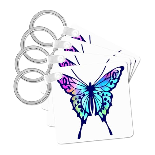 3dRose, Large Single Butterfly with Colorful Watercolor Pattern Wings, set of 4 Key Chains