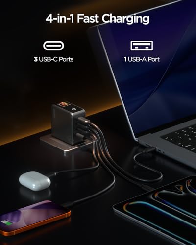 4-Port wegear 140W GaN USB-C Wall Charger w/ Touch Smart Display & 5' 240W Cable - image 3