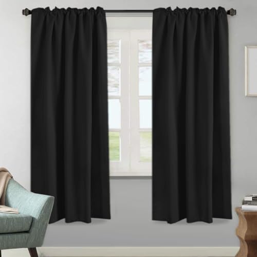 Image of H.VERSAILTEX Blackout Curtains Thermal Insulated Window Treatment Panels Room Darkening Blackout Drapes for Living Room Back Tab /Rod Pocket Bedroom Draperies, 52 x 72 Inch, Jet Black, 2 Panels