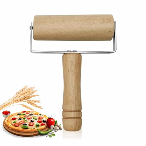 Pizza Roller Reusable Wooden Hands T Shaped Pin Non Stick Short Handle Wood Baking Roller for Rolling Dough Pastas Desserts Dumpling Skins Bread Cookie Dough Kitchen Baking Accessories (Pack of 1)